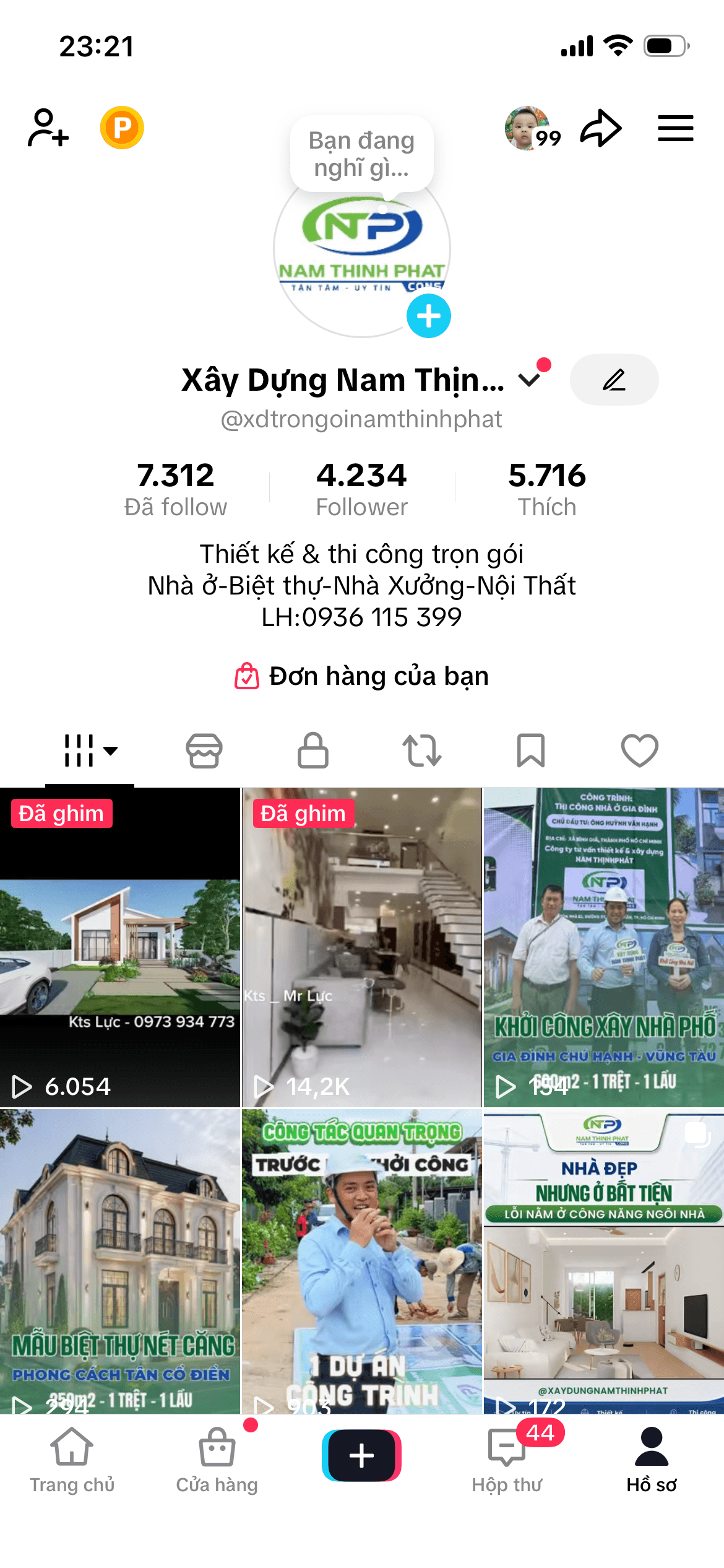 TikTok channel screenshot for Nam Thinh Phat Construction