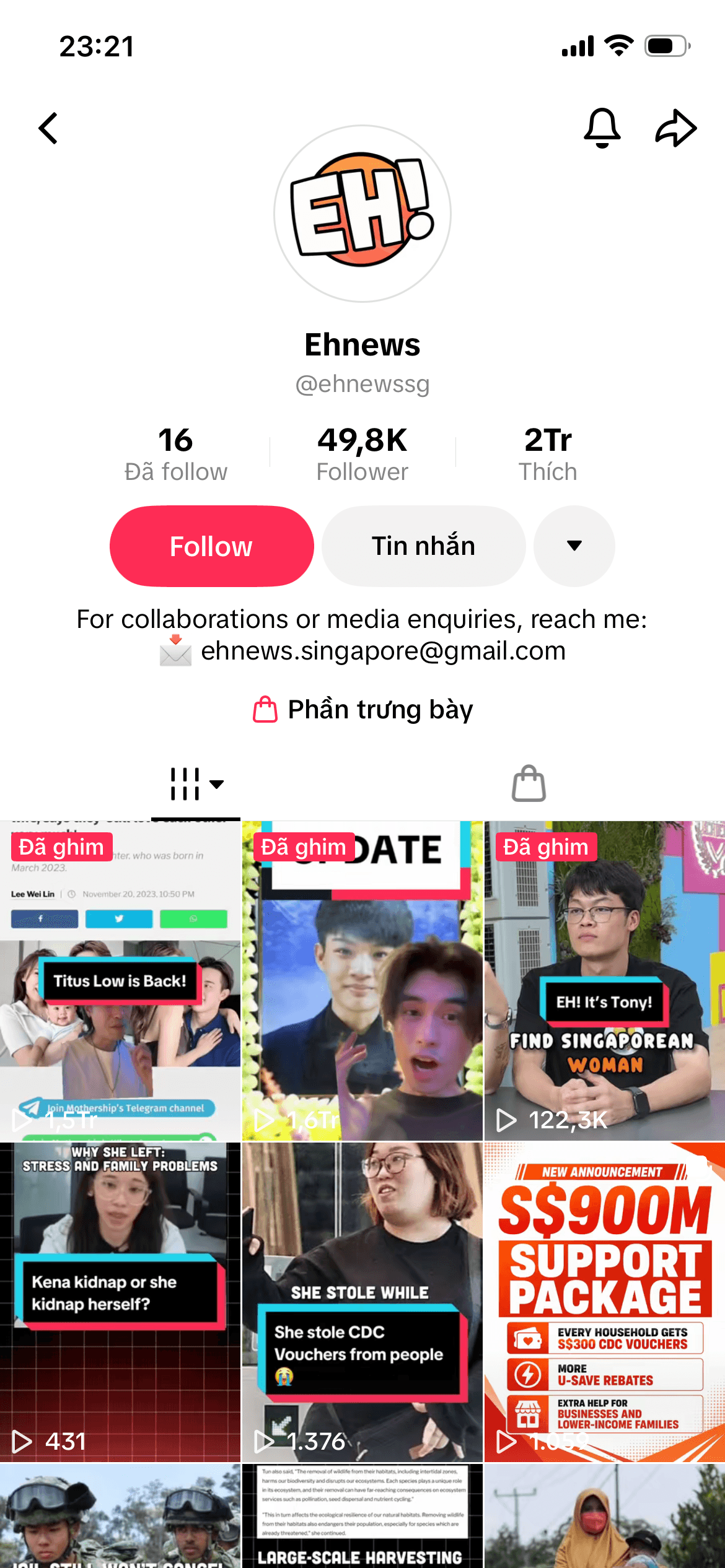 TikTok channel screenshot for Ehnews
