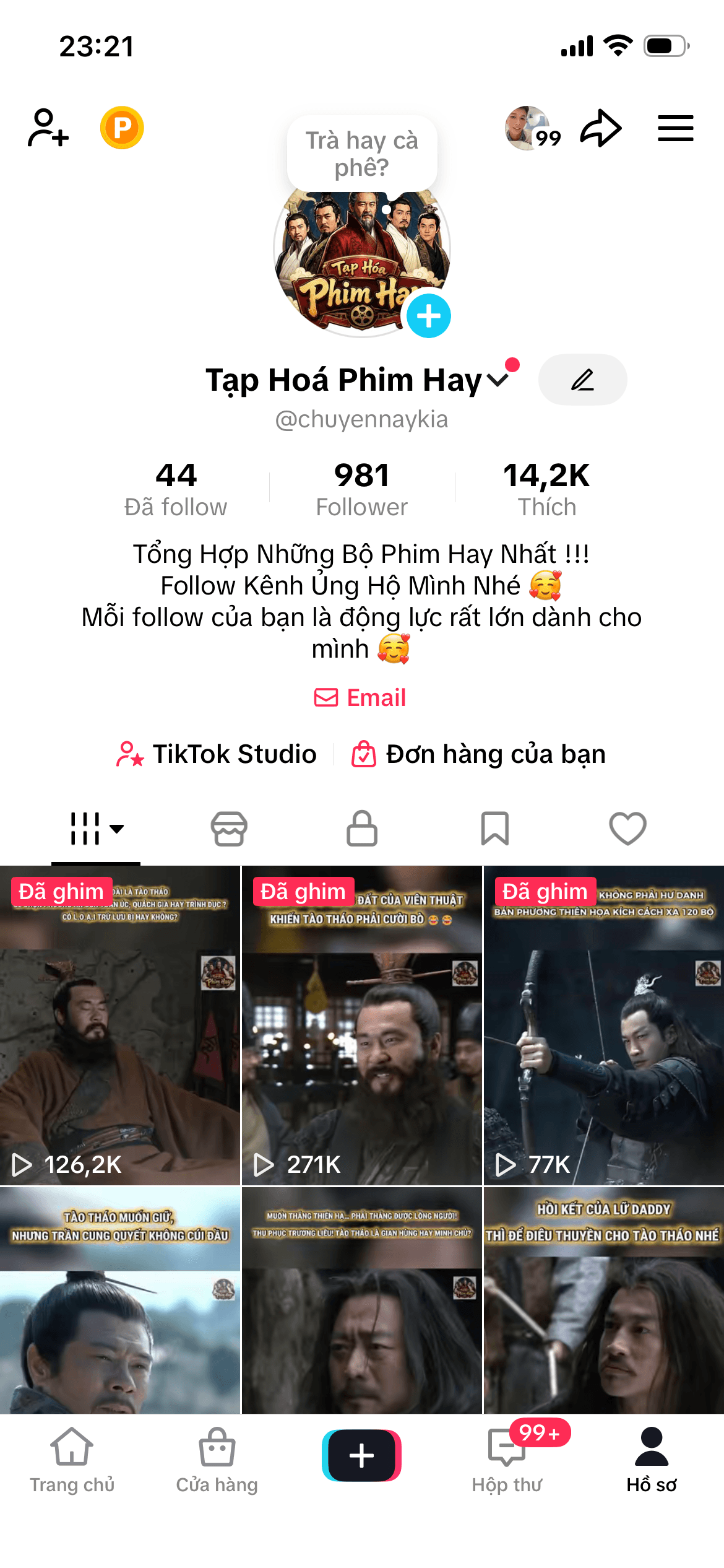TikTok channel screenshot for Tap Hoa Phim Hay