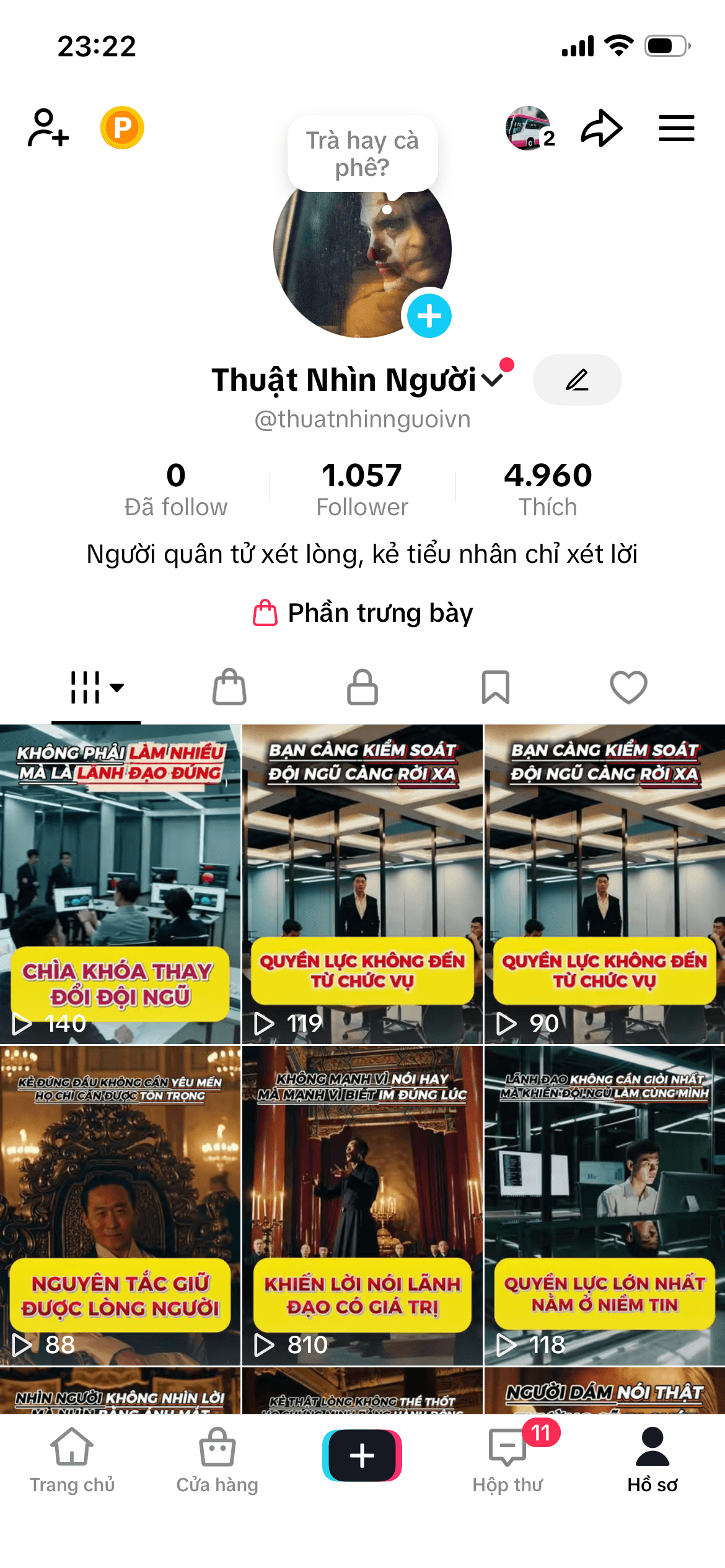 TikTok channel screenshot for Thuat Nhin Nguoi